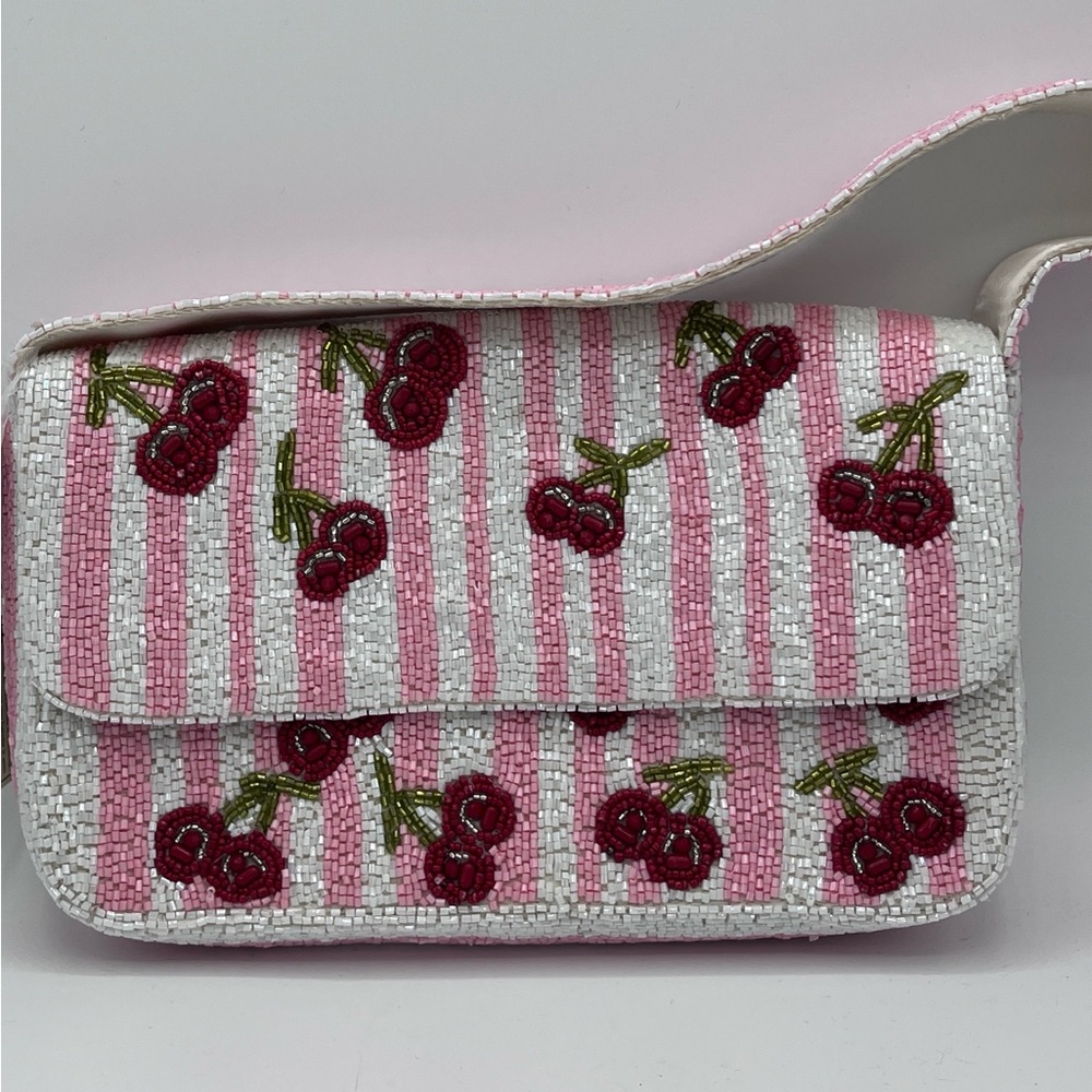 Cherry Beaded Pink & White Women's Bag Made in India NWT TikTok Instagram Viral